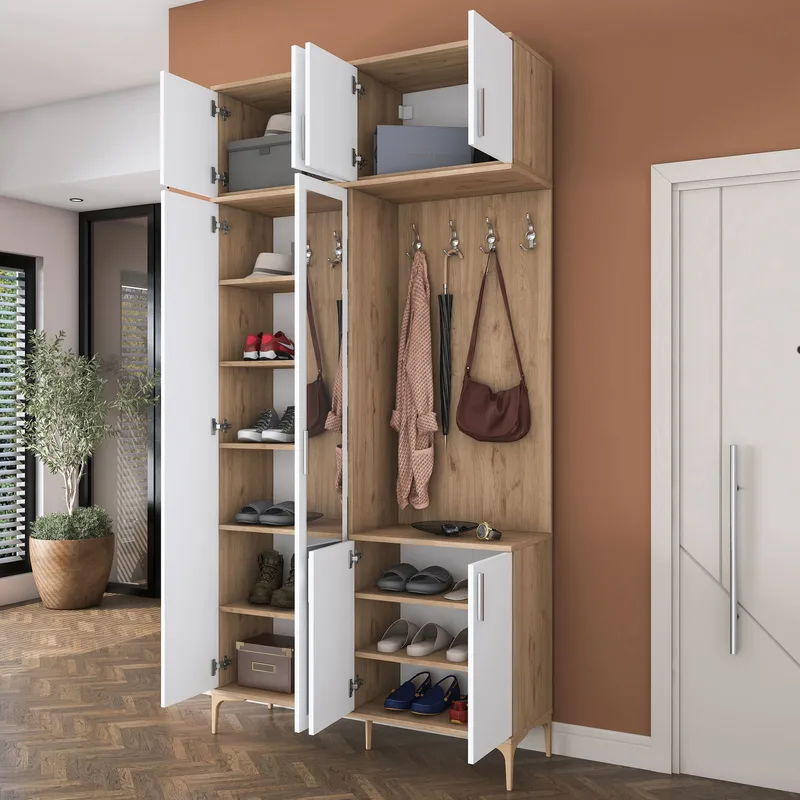 Hallstativ Wallxpert Fenn EA153 (120 x 240 x 37,5 cm) valnøtt hvit - Valnøtt og hvit - Møbler - Gangmøbler - Møbelsett til gang & entre