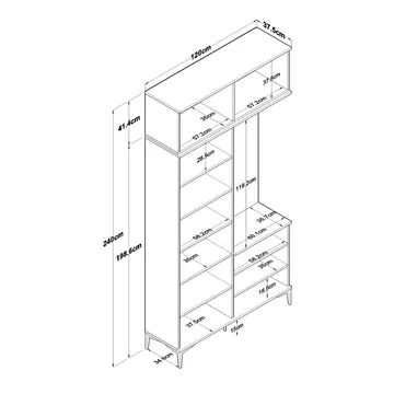 Hallstativ Wallxpert Fenn EA153 (120 x 240 x 37,5 cm) valnøtt hvit - Valnøtt og hvit - Møbler - Gangmøbler - Møbelsett til gang & entre