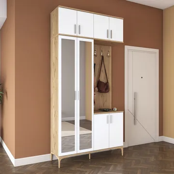 Hallstativ Wallxpert Fenn EA153 (120 x 240 x 37,5 cm) valnøtt hvit - Valnøtt og hvit - Møbler - Gangmøbler - Møbelsett til gang & entre