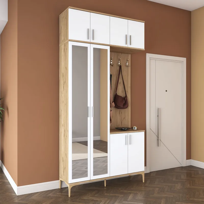 Hallstativ Wallxpert Fenn EA153 (120 x 240 x 37,5 cm) valnøtt hvit - Valnøtt og hvit - Møbler - Gangmøbler - Møbelsett til gang & entre