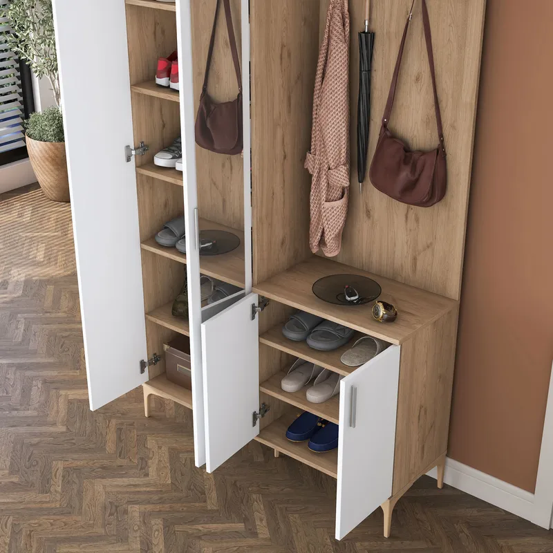 Hallstativ Wallxpert Fenn EA153 (120 x 240 x 37,5 cm) valnøtt hvit - Valnøtt og hvit - Møbler - Gangmøbler - Møbelsett til gang & entre