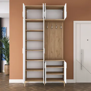 Hallstativ Wallxpert Fenn EA153 (120 x 240 x 37,5 cm) valnøtt hvit - Valnøtt og hvit - Møbler - Gangmøbler - Møbelsett til gang & entre