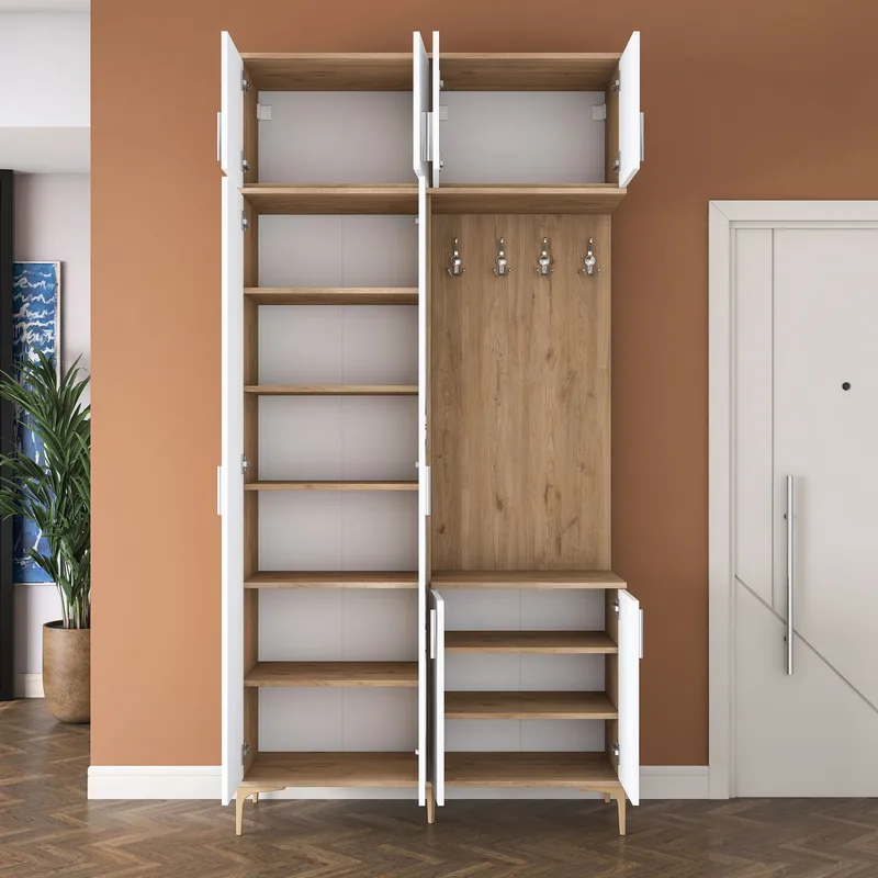 Hallstativ Wallxpert Fenn EA153 (120 x 240 x 37,5 cm) valnøtt hvit - Valnøtt og hvit - Møbler - Gangmøbler - Møbelsett til gang & entre