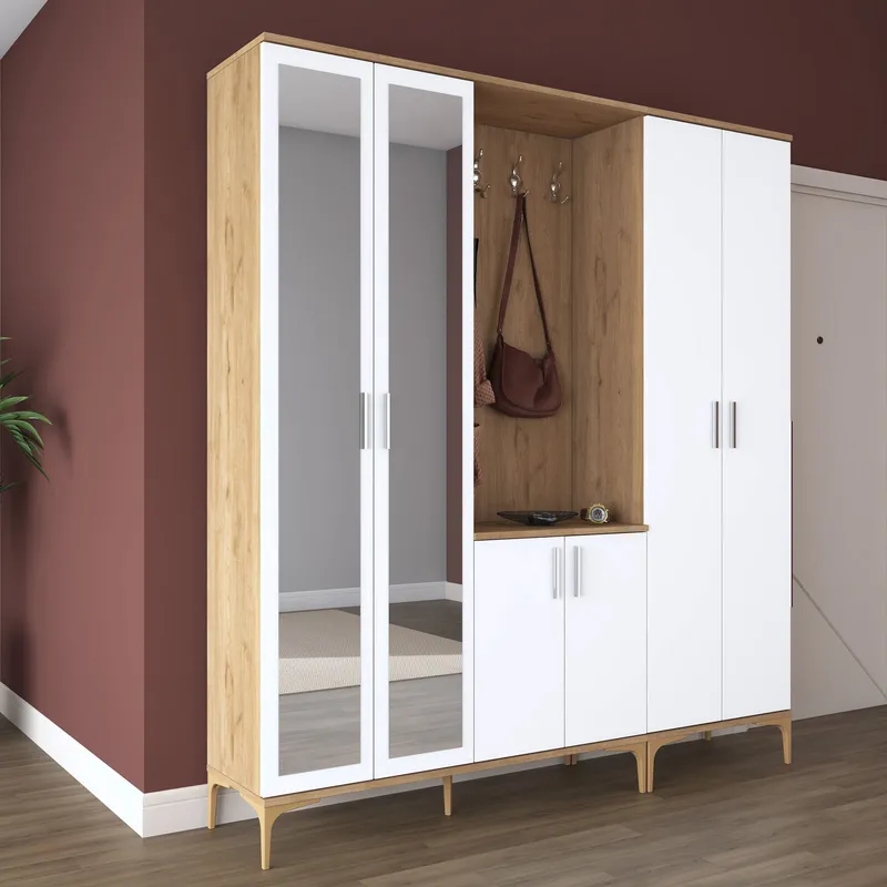Hallstativ Wallxpert Gala hylle EA 156 (180 x 198,6 x 37,5 cm) Valnøtt hvit - Valnøtt og hvit - Møbler - Gangmøbler - Møbelsett til gang & entre