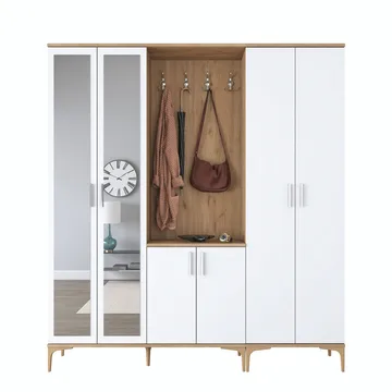 Hallstativ Wallxpert Gala hylle EA 156 (180 x 198,6 x 37,5 cm) Valnøtt hvit - Valnøtt og hvit - Møbler - Gangm øbler - Møbelsett til gang & entre