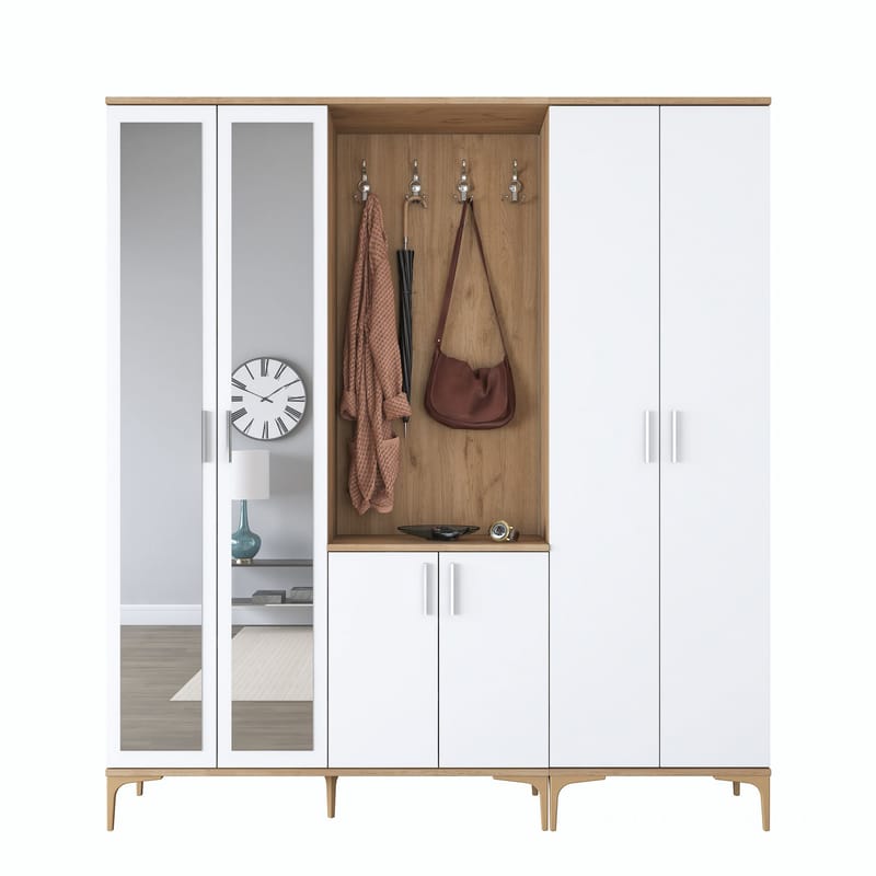Hallstativ Wallxpert Gala hylle EA 156 (180 x 198,6 x 37,5 cm) Valnøtt hvit - Valnøtt og hvit - Møbler - Gangmøbler - Møbelsett til gang & entre
