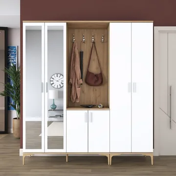 Hallstativ Wallxpert Gala hylle EA 156 (180 x 198,6 x 37,5 cm) Valnøtt hvit - Valnøtt og hvit - Møbler - Gangmøbler - Møbelsett til gang & entre
