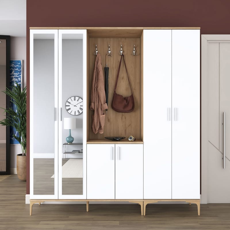 Hallstativ Wallxpert Gala hylle EA 156 (180 x 198,6 x 37,5 cm) Valnøtt hvit - Valnøtt og hvit - Møbler - Gangmøbler - Møbelsett til gang & entre
