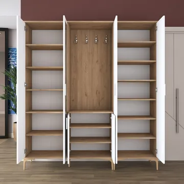 Hallstativ Wallxpert Gala hylle EA 156 (180 x 198,6 x 37,5 cm) Valnøtt hvit - Valnøtt og hvit - Møbler - Gangmøbler - Møbelsett til gang & entre