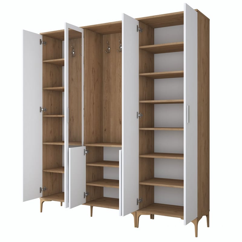 Hallstativ Wallxpert Gala hylle EA 156 (180 x 198,6 x 37,5 cm) Valnøtt hvit - Valnøtt og hvit - Møbler - Gangmøbler - Møbelsett til gang & entre