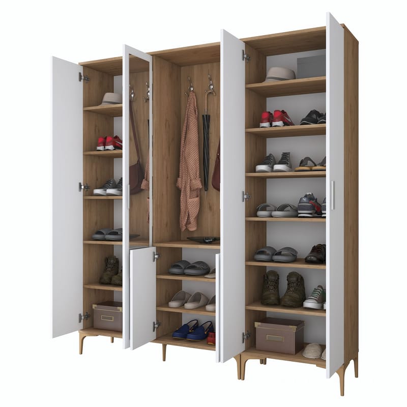 Hallstativ Wallxpert Gala hylle EA 156 (180 x 198,6 x 37,5 cm) Valnøtt hvit - Valnøtt og hvit - Møbler - Gangmøbler - Møbelsett til gang & entre