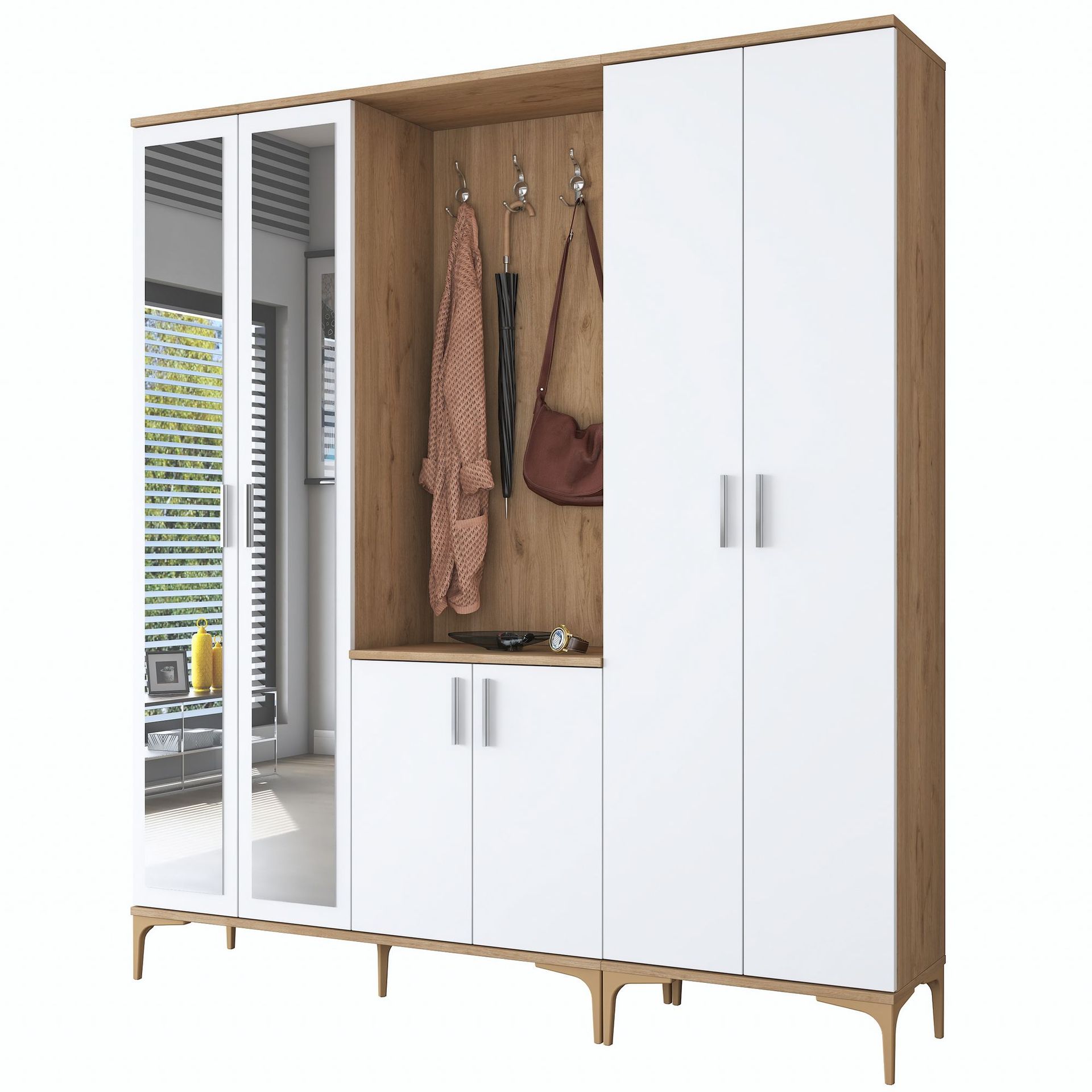 Hallstativ Wallxpert Gala hylle EA 156 (180 x 198,6 x 37,5 cm) Valnøtt hvit - Valnøtt og hvit