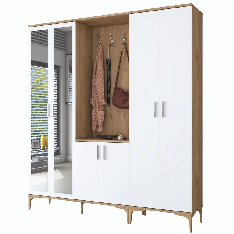 Hallstativ Wallxpert Gala hylle EA 156 (180 x 198,6 x 37,5 cm) Valnøtt hvit, Valnøtt og hvit