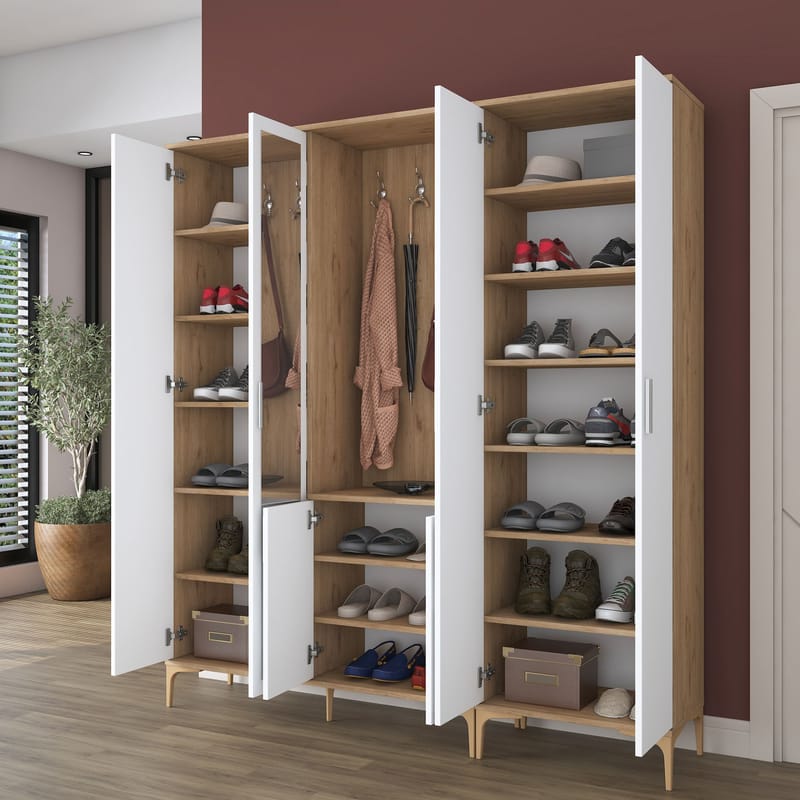 Hallstativ Wallxpert Gala hylle EA 156 (180 x 198,6 x 37,5 cm) Valnøtt hvit - Valnøtt og hvit - Møbler - Gangmøbler - Møbelsett til gang & entre