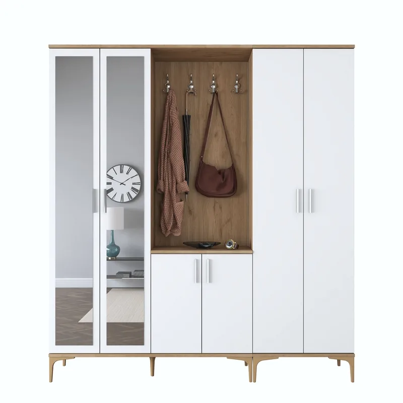 Hallstativ Wallxpert Gala Shelf EA154 (180 x 198,6 x 37,5 cm) valnøtt hvit - Valnøtt og hvit - Møbler - Gangmøbler - Møbelsett til gang & entre