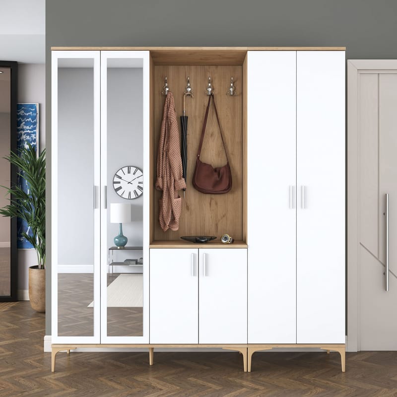 Hallstativ Wallxpert Gala Shelf EA154 (180 x 198,6 x 37,5 cm) valnøtt hvit - Valnøtt og hvit - Møbler - Gangmøbler - Møbelsett til gang & entre