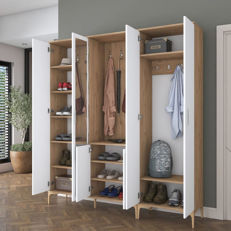 Hallstativ Wallxpert Gala Shelf EA154 (180 x 198,6 x 37,5 cm) valnøtt hvit - Valnøtt og hvit - Møbler - Gangmøbler - Møbelsett til gang & entre