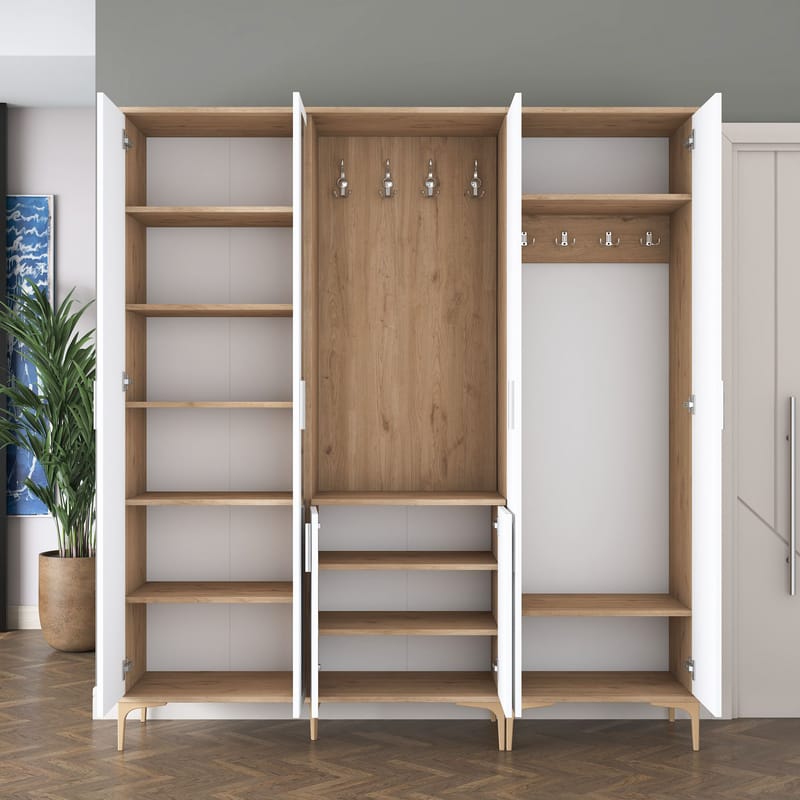 Hallstativ Wallxpert Gala Shelf EA154 (180 x 198,6 x 37,5 cm) valnøtt hvit - Valnøtt og hvit - Møbler - Gangmøbler - Møbelsett til gang & entre
