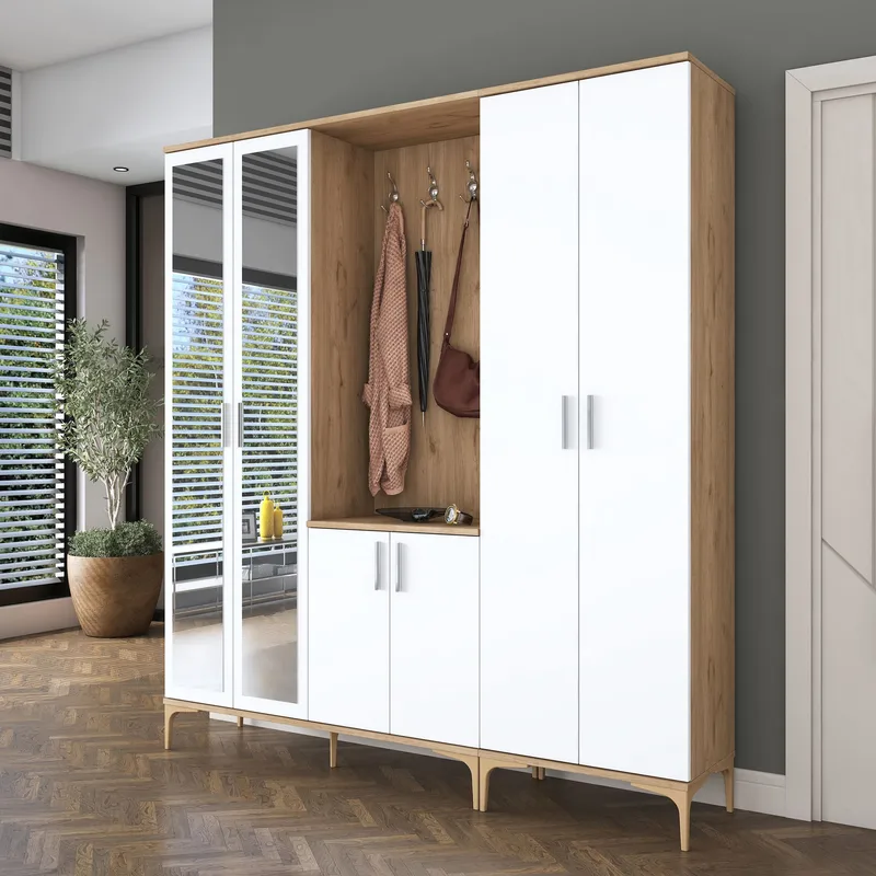 Hallstativ Wallxpert Gala Shelf EA154 (180 x 198,6 x 37,5 cm) valnøtt hvit - Valnøtt og hvit - Møbler - Gangmøbler - Møbelsett til gang & entre
