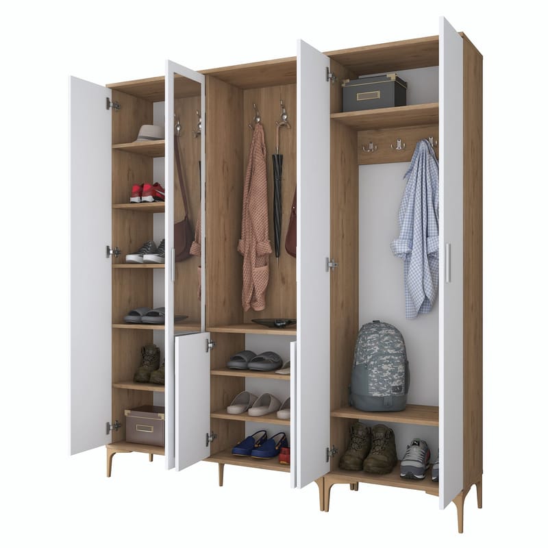 Hallstativ Wallxpert Gala Shelf EA154 (180 x 198,6 x 37,5 cm) valnøtt hvit - Valnøtt og hvit - Møbler - Gangmøbler - Møbelsett til gang & entre