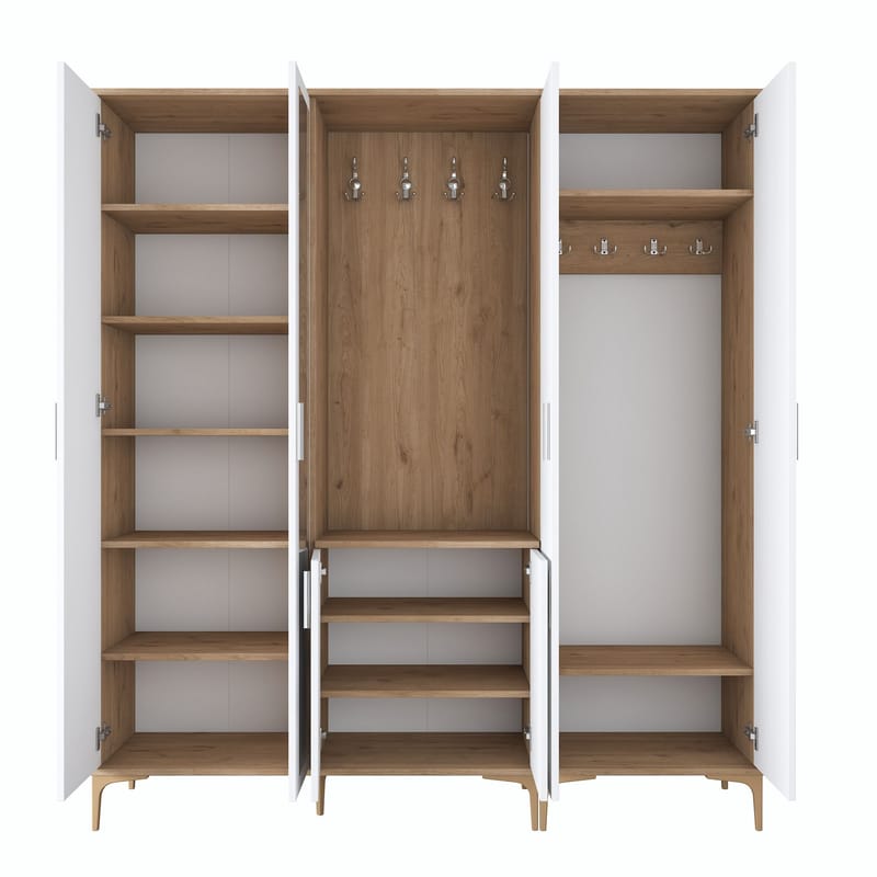 Hallstativ Wallxpert Gala Shelf EA154 (180 x 198,6 x 37,5 cm) valnøtt hvit - Valnøtt og hvit - Møbler - Gangmøbler - Møbelsett til gang & entre