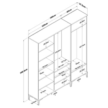 Hallstativ Wallxpert Gala Shelf EA154 (180 x 198,6 x 37,5 cm) valnøtt hvit - Valnøtt og hvit - Møbler - Gangmøbler - Møbelsett til gang & entre