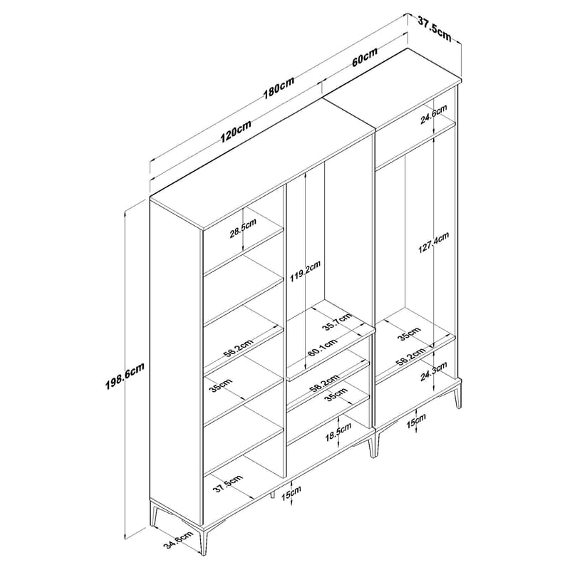 Hallstativ Wallxpert Gala Shelf EA154 (180 x 198,6 x 37,5 cm) valnøtt hvit - Valnøtt og hvit - Møbler - Gangmøbler - Møbelsett til gang & entre