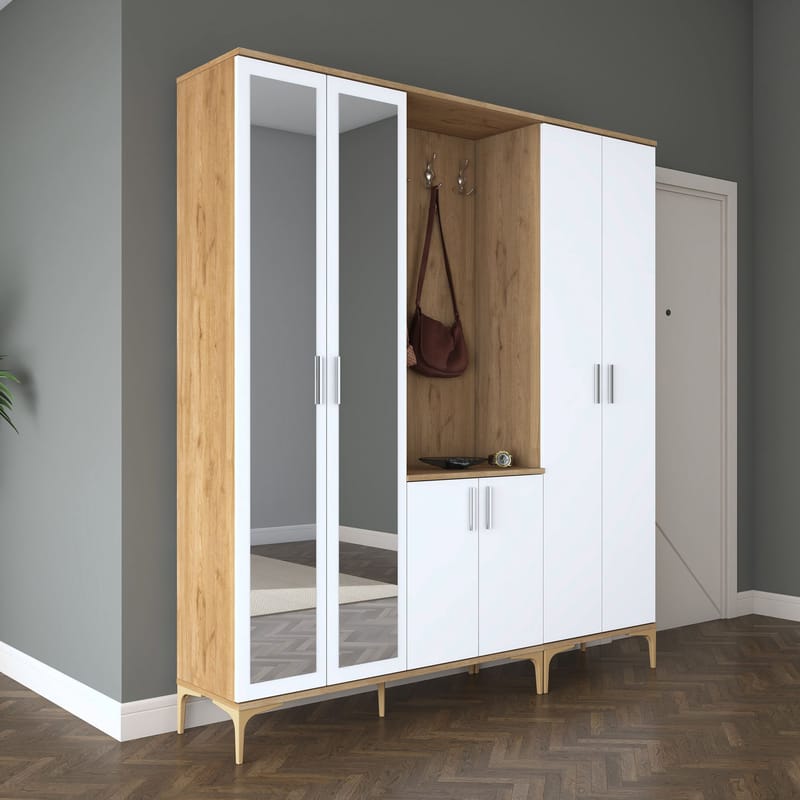 Hallstativ Wallxpert Gala Shelf EA154 (180 x 198,6 x 37,5 cm) valnøtt hvit - Valnøtt og hvit - Møbler - Gangmøbler - Møbelsett til gang & entre