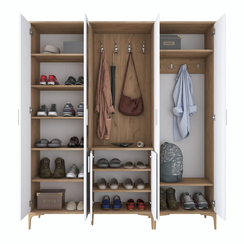 Hallstativ Wallxpert Gala Shelf EA154 (180 x 198,6 x 37,5 cm) valnøtt hvit - Valnøtt og hvit - Møbler - Gangmøbler - Møbelsett til gang & entre