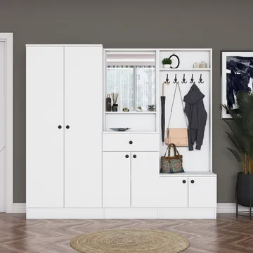 Hallstativ Wallxpert Hyla (199,4 x 182,2 x 37,5 cm) Hvit - Hvit - Møbler - Gangmøbler - Møbelsett til gang & entre