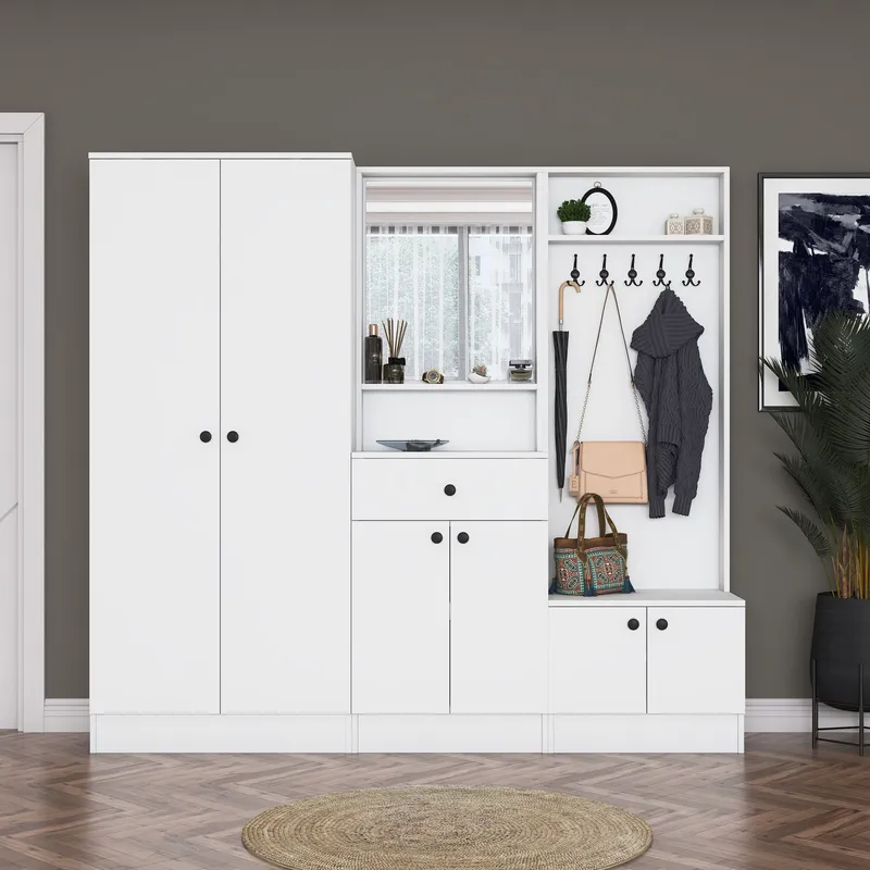 Hallstativ Wallxpert Hyla (199,4 x 182,2 x 37,5 cm) Hvit - Hvit - Møbler - Gangmøbler - Møbelsett til gang & entre