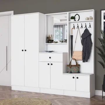 Hallstativ Wallxpert Hyla (199,4 x 182,2 x 37,5 cm) Hvit - Hvit - Møbler - Gangmøbler - Møbelsett til gang & entre
