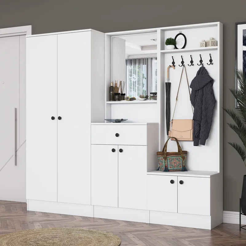 Hallstativ Wallxpert Hyla (199,4 x 182,2 x 37,5 cm) Hvit - Hvit - Møbler - Gangmøbler - Møbelsett til gang & entre