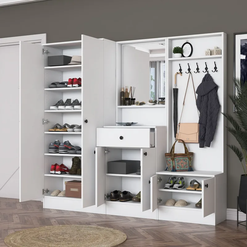 Hallstativ Wallxpert Hyla (199,4 x 182,2 x 37,5 cm) Hvit - Hvit - Møbler - Gangmøbler - Møbelsett til gang & entre