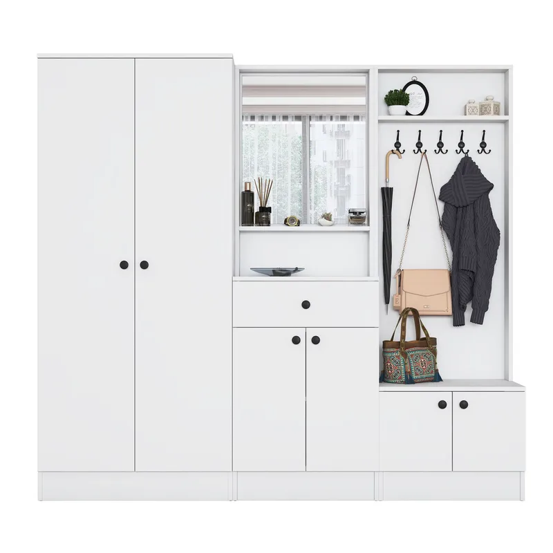 Hallstativ Wallxpert Hyla (199,4 x 182,2 x 37,5 cm) Hvit - Hvit - Møbler - Gangmøbler - Møbelsett til gang & entre