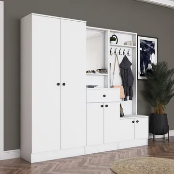 Hallstativ Wallxpert Hyla (199,4 x 182,2 x 37,5 cm) Hvit - Hvit - Møbler - Gangmøbler - Møbelsett til gang & entre