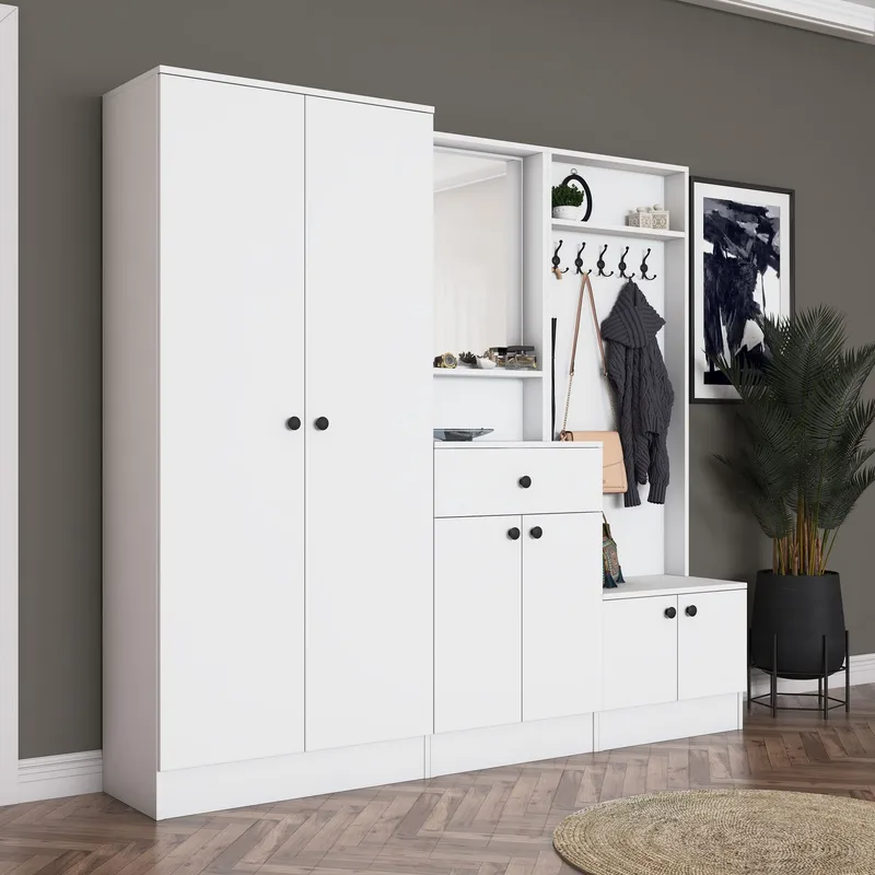 Hallstativ Wallxpert Hyla (199,4 x 182,2 x 37,5 cm) Hvit - Hvit - Møbler - Gangmøbler - Møbelsett til gang & entre