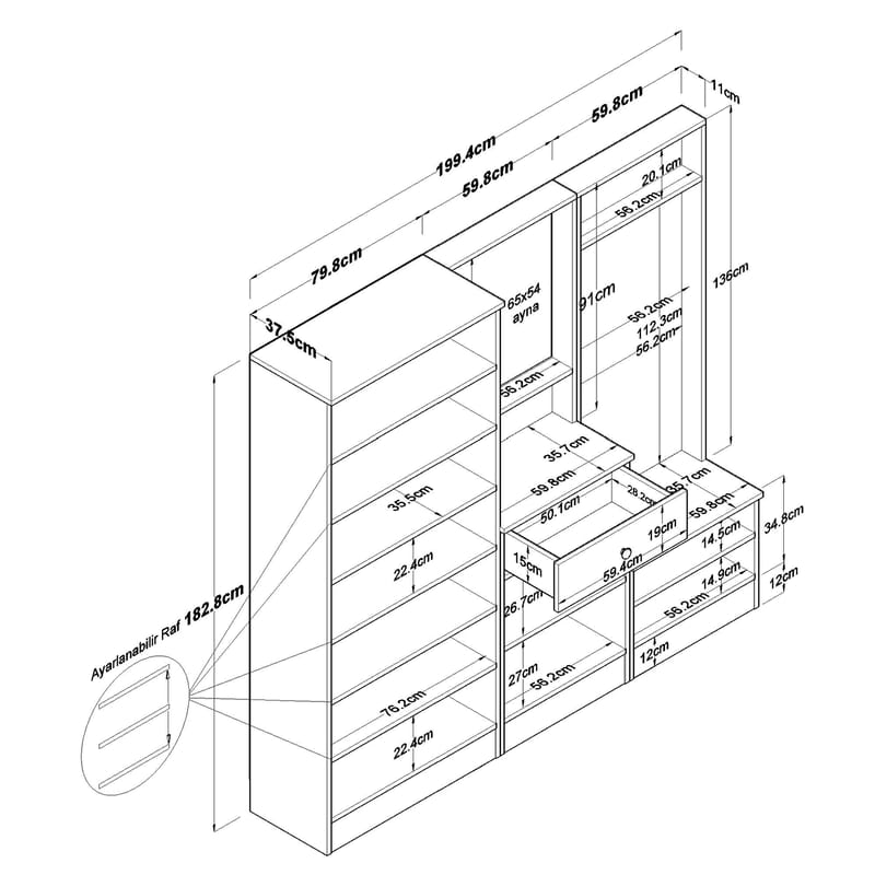 Hallstativ Wallxpert Hyla (199,4 x 182,2 x 37,5 cm) Hvit - Hvit - Møbler - Gangmøbler - Møbelsett til gang & entre