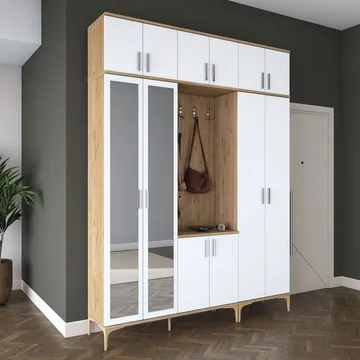 Hallstativ Wallxpert Isla-hylle (180 x 240 x 37,5 cm) Valnøtt hvit - Valnøtt og hvit - Møbler - Gangmøbler - Møbelsett til gang & entre