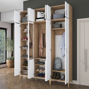 Hallstativ Wallxpert Isla-hylle (180 x 240 x 37,5 cm) Valnøtt hvit - Valnøtt og hvit - Møbler - Gangmøbler - Møbelsett til gang & entre