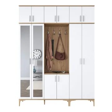 Hallstativ Wallxpert Isla-hylle (180 x 240 x 37,5 cm) Valnøtt hvit - Valnøtt og hvit - Møbler - Gangmøbler - Møbelsett til gang & entre