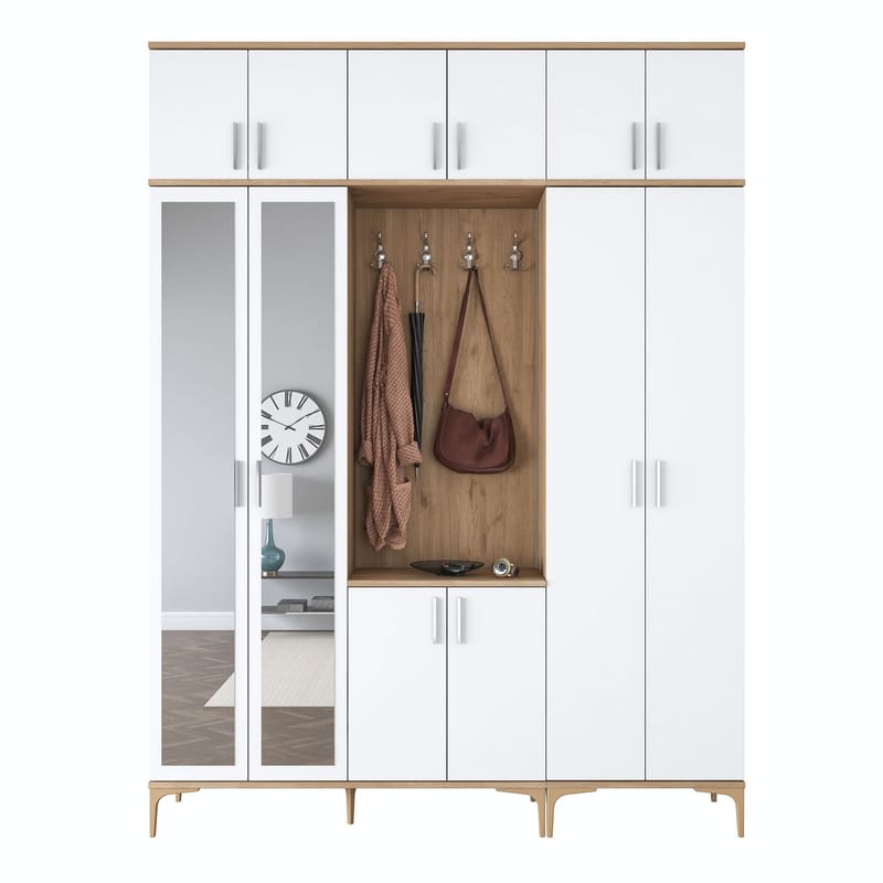 Hallstativ Wallxpert Isla-hylle (180 x 240 x 37,5 cm) Valnøtt hvit - Valnøtt og hvit - Møbler - Gangmøbler - Møbelsett til gang & entre