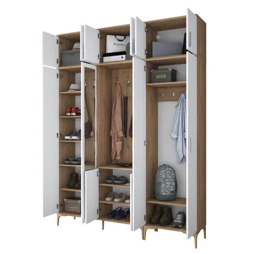 Hallstativ Wallxpert Isla-hylle (180 x 240 x 37,5 cm) Valnøtt hvit - Valnøtt og hvit - Møbler - Gangmøbler - Møbelsett til gang & entre