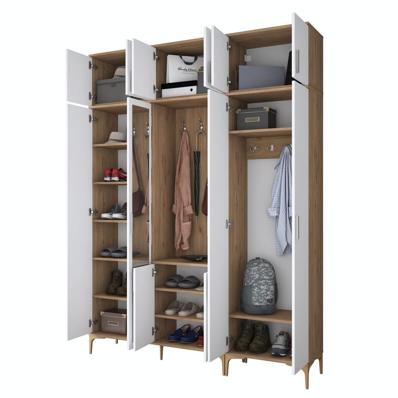 Hallstativ Wallxpert Isla-hylle (180 x 240 x 37,5 cm) Valnøtt hvit - Valnøtt og hvit - Møbler - Gangmøbler - Møbelsett til gang & entre