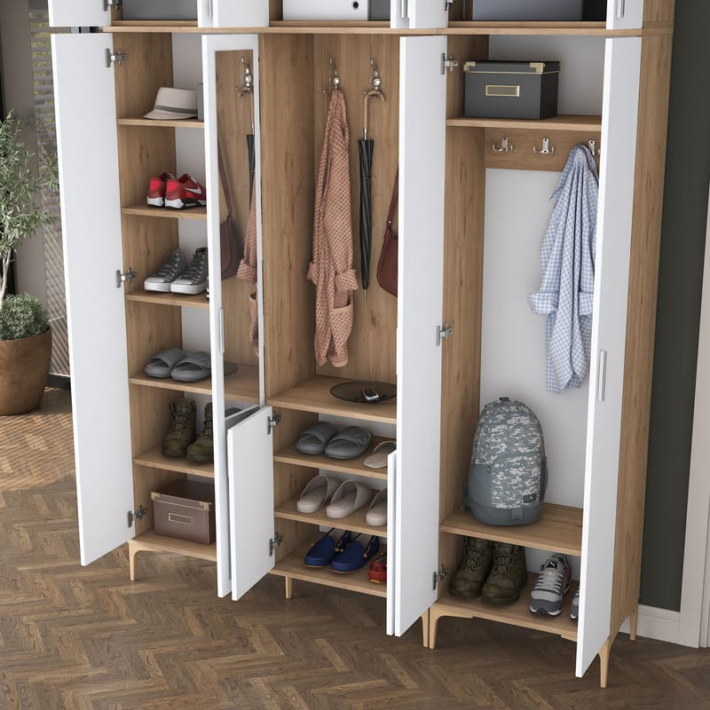 Hallstativ Wallxpert Isla-hylle (180 x 240 x 37,5 cm) Valnøtt hvit - Valnøtt og hvit - Møbler - Gangmøbler - Møbelsett til gang & entre