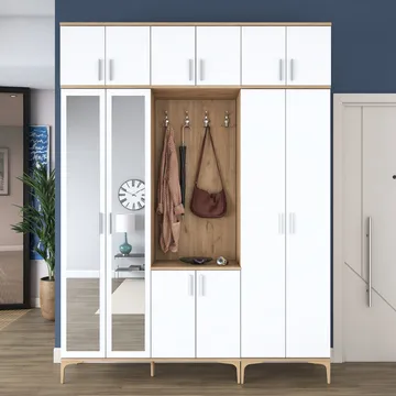 Hallstativ Wallxpert Isla-hylle v2 (180 x 240 x 37,5 cm) Valnøtt hvit - Valnøtt og hvit - Møbler - Gangmøbler - Møbelsett til gang & entre