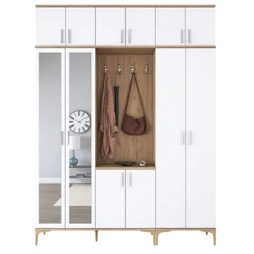 Hallstativ Wallxpert Isla-hylle v2 (180 x 240 x 37,5 cm) Valnøtt hvit - Valnøtt og hvit - Møbler - Gangmøbler - Møbelsett til gang & entre