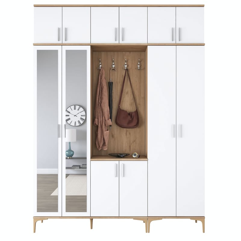 Hallstativ Wallxpert Isla-hylle v2 (180 x 240 x 37,5 cm) Valnøtt hvit - Valnøtt og hvit - Møbler - Gangmøbler - Møbelsett til gang & entre
