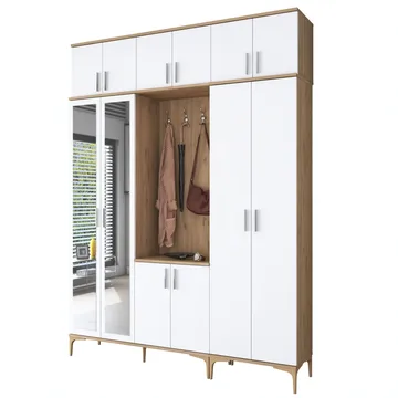 Hallstativ Wallxpert Isla-hylle v2 (180 x 240 x 37,5 cm) Valnøtt hvit - Valnøtt og hvit - Møbler - Gangmøbler - Møbelsett til gang & entre