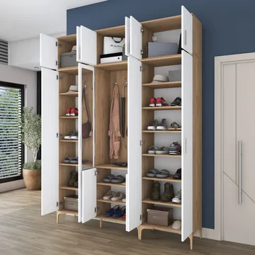 Hallstativ Wallxpert Isla-hylle v2 (180 x 240 x 37,5 cm) Valnøtt hvit - Valnøtt og hvit - Møbler - Gangmøbler - Møbelsett til gang & entre